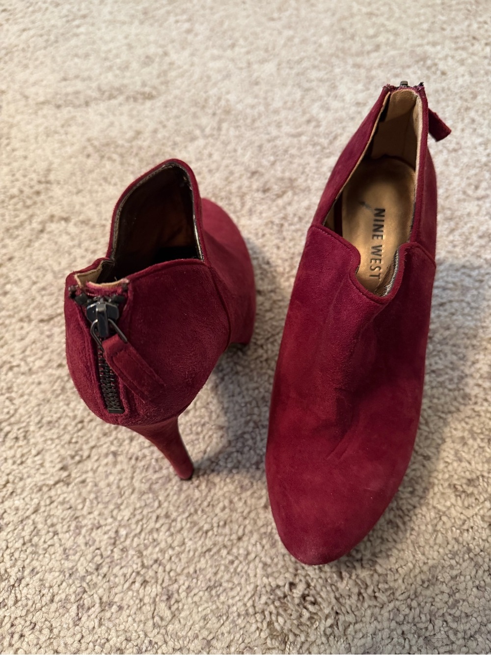 Nine West Burgundy Suede High Heel Booties